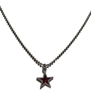 Red Sparkly Star Pendant Necklace Silver Tone Ball Chain Fashion Jewelry Women